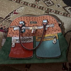 Jimmy Choo Multicolor Patchwork Satchel - Green, Teal, Orange, Tan